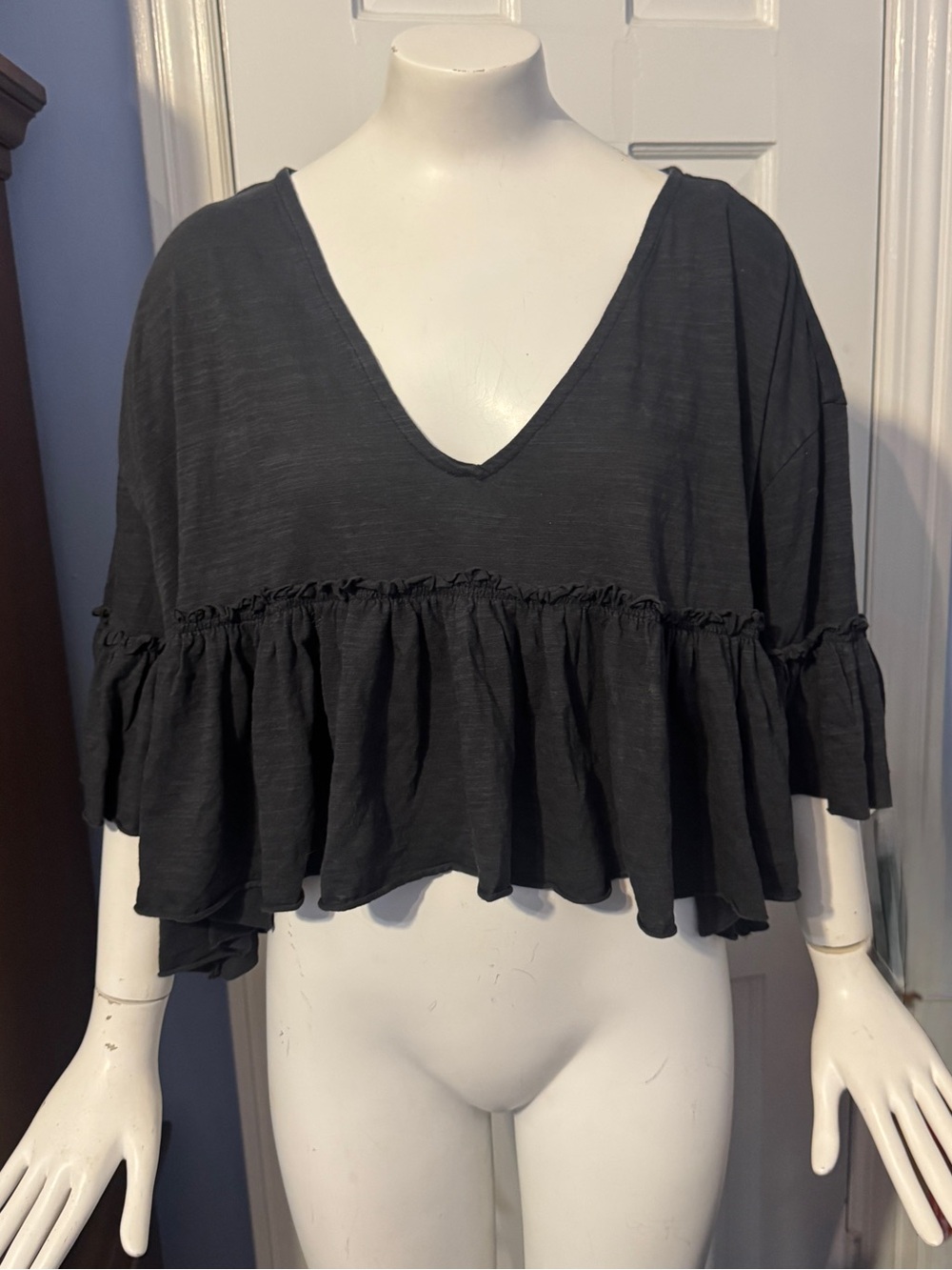 Black Ruffle Babydoll Peplum Boho Coquette Festival Top S NWT Urban Outfitters